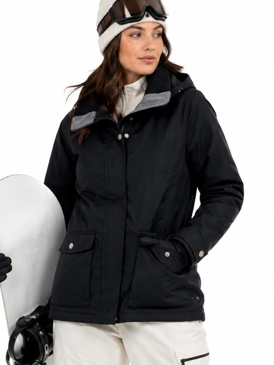 Roxy Jackets & Blazers - Roxy Black Hooded Coat Jacket Slim Fit Winter Sport Size Medium